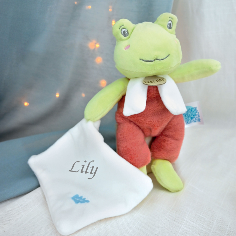 Baby Nat Brume Peluche grenouille avec mouchoir 25 cm